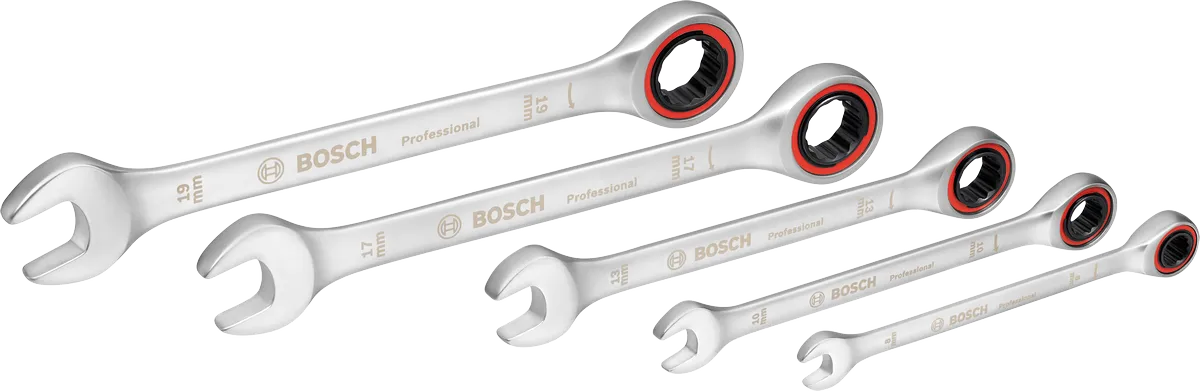 Набор трещоточных ключей Bosch , 5 предметов, с открытым и закрытым концами.